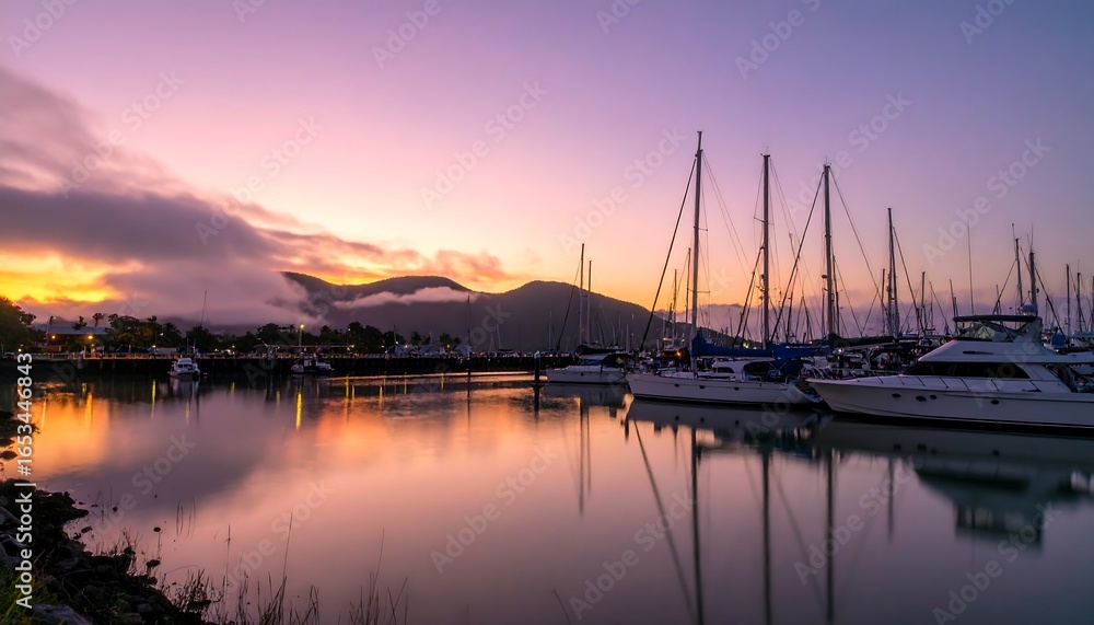 Naklejka premium Calm harbor at sunrise (1)