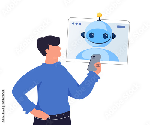 Student or teacher character using artificial intelligence generative tools for learning, teaching, school lesson