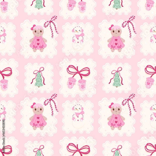 Festive Pink Winter Delights and Gingerbread Joy Pattern