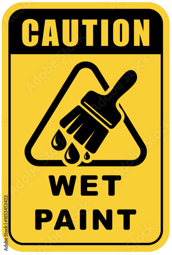 Caution sign indicating wet paint in a clearly marked area