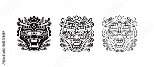 Traditional Korean goblin dokkaebi mask illustration, folklore demon face pattern and cultural heritage art design