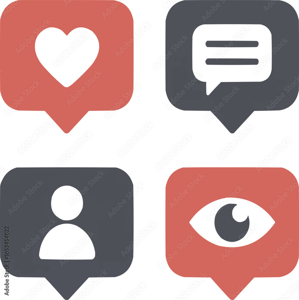 Social Media Notification Bubble Icons Set Likes, Comments, Followers, and Views Vector Social Media Notification Bubble Icons Set Likes, Comments, Followers, and Views Vector