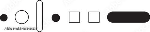 Black and white geometric shapes arranged in a horizontal row against a white background; a simple, flat-lay composition.