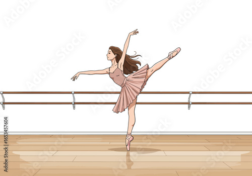 Ballerina in Pink Tutu Performing Arabesque.