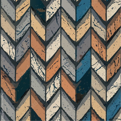Sophisticated retro herringbone tile pattern in burnt sienna walnut brown and muted teal channels timeless mid-century geometric texture for elevated graphic and interior design