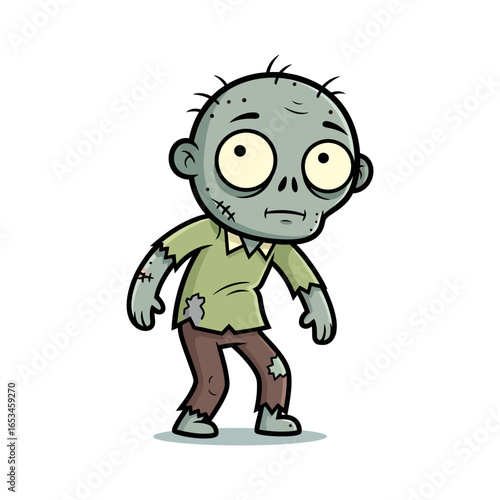 Cartoon zombie isolated on white background, a spooky and humorous illustration of the undead, perfect for halloween designs and horrorthemed projects with a touch of fun