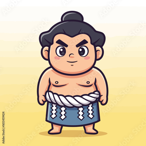 Cute sumo wrestler cartoon character in traditional uniform, a symbol of japanese culture and martial arts, isolated on white background