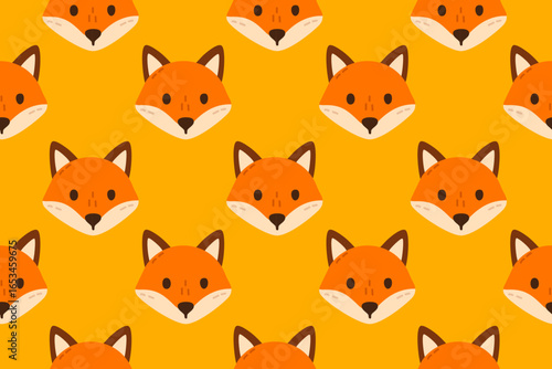 Seamless pattern with cute fox faces on autumn background
