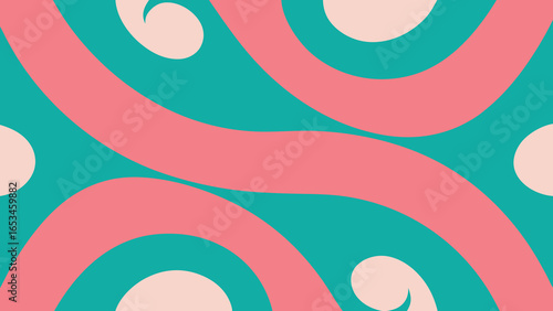 Abstract Swirls and Circles in Teal and Pink vector illustration transparency background