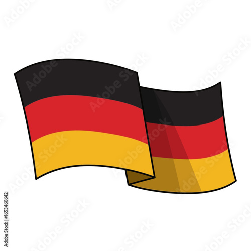 Waving germany flag isolated on white background national symbol of germany in europe german banner with black, red and yellow colors patriotic sign of german republic with wind wave