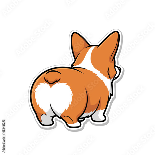 A cute corgi dog with a fluffy butt isolated on white background, viewed from the back, showcasing its adorable rear and short legs in a cartoon style
