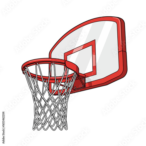 Basketball hoop with net, isolated on white background, symbolizing sport, game, and competition, representing recreation, exercise, and fitness, and depicting the equipment used in the game