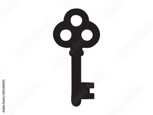 Black silhouette of vintage key isolated on white background. concept of security, antique design, lock, heritage, icon, keyhole, access, logo, graphic element