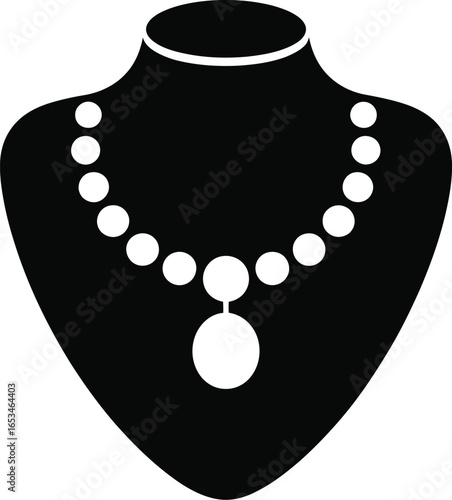 Elegant Pearl Necklace on Mannequin Black and White Jewelry Fashion Accessory Showcase Style and Beauty