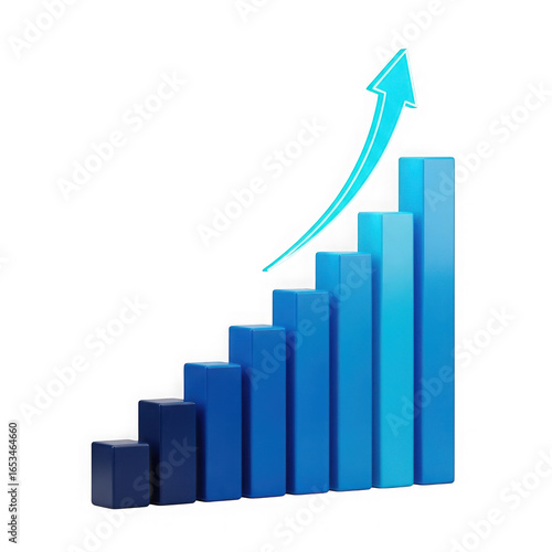 Blue bar graph with upward trend arrow illustrating growth and success isolated on transparent background Free Download Blue bar graph with upward trend arrow illustrating growth and success isolated on transparent background - GFXLoad