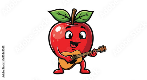 cheerful apple musician transparent background isolated cartoon