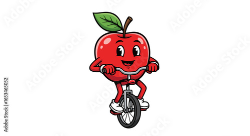 cheerful apple on unicycle transparent background illustration