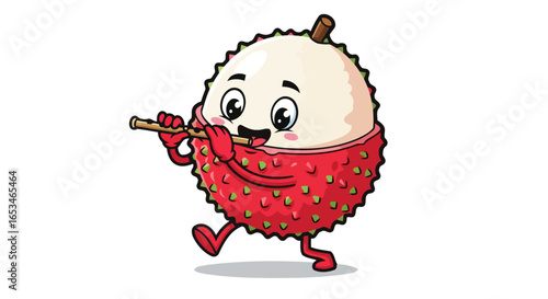 lychee mascot playing flute transparent background illustration for design