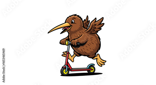 hilarious kiwi on scooter transparent background png for fun designs