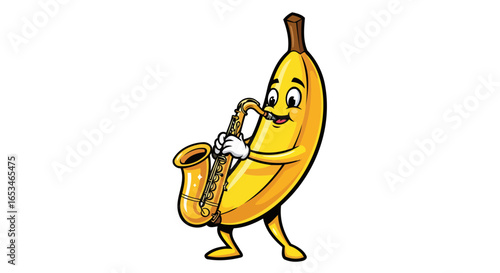 playful banana saxophonist transparent background illustration for design projects