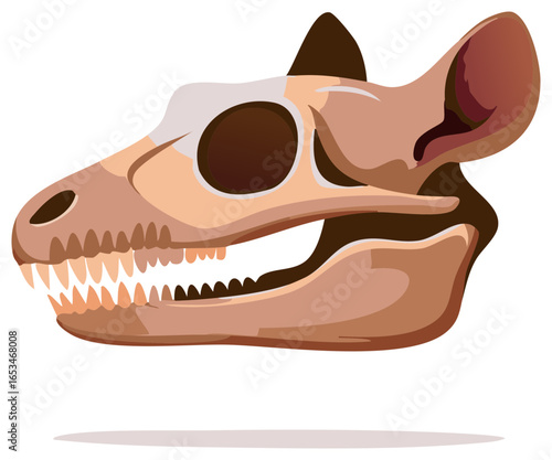 Cartoon Tyrannosaurus Rex Dinosaur Skull Fossil, Paleontology Icon, Extinct Animal Skull Isolated