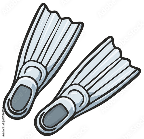 Fun cartoon vector of a pair of white flippers for swimming and diving in the ocean