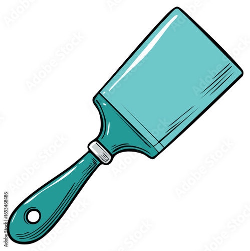Teal putty knife graphic tool with handle, equipment for home repair or paint removal in cartoon style.