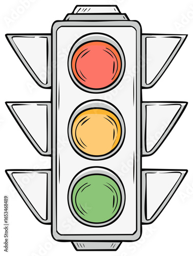 Cartoon Traffic Light Displaying Red Yellow Green Signals for Road Control