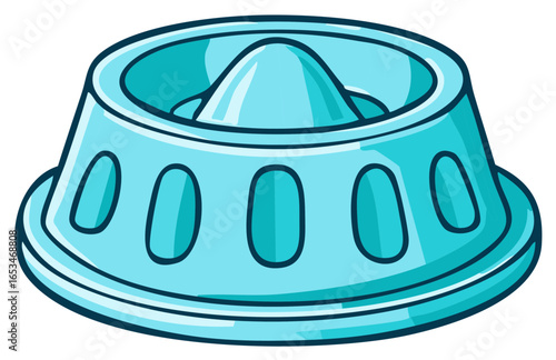 Cartoon illustration of a light blue citrus juicer in a vector graphic style.