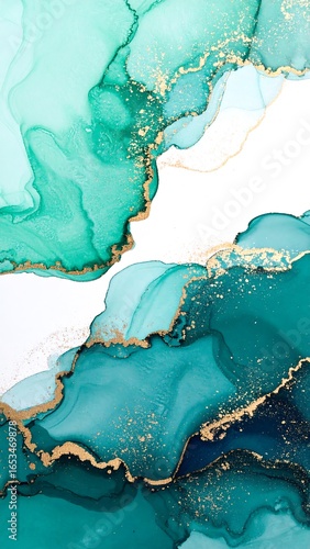 Abstract teal and gold marbled design