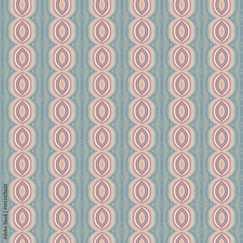 Fototapeta premium Retro oval geometric pattern with seamless pastel blue and pink symmetry, decorative abstract design for fabric, wallpaper, or digital backgrounds.