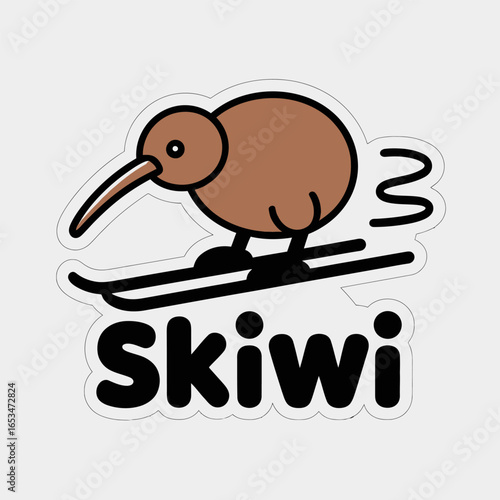 Skiwi sticker isolated on white background, perfect for skiing enthusiasts, kiwi bird lovers, or anyone who enjoys a good pun, a fun and unique design