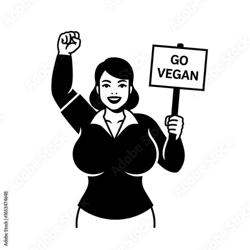 Illustration of a Woman Promoting the Go Vegan Movement Generative AI