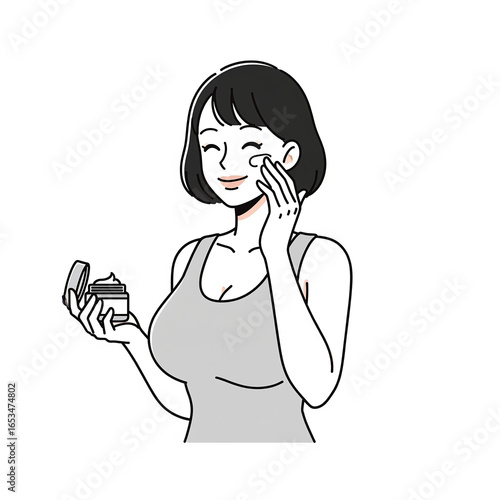 Illustration of a Woman Applying Face Cream Generative AI