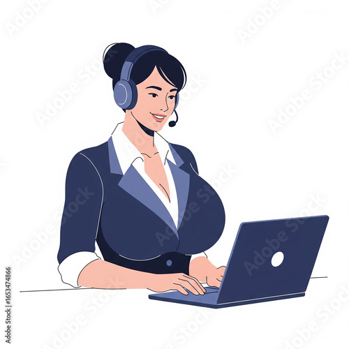 Illustration of a Woman Working in Customer Service Generative AI
