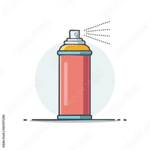 Spraying can, container with nozzle spraying dots, vector illustration of aerosol paint or spray dispenser
