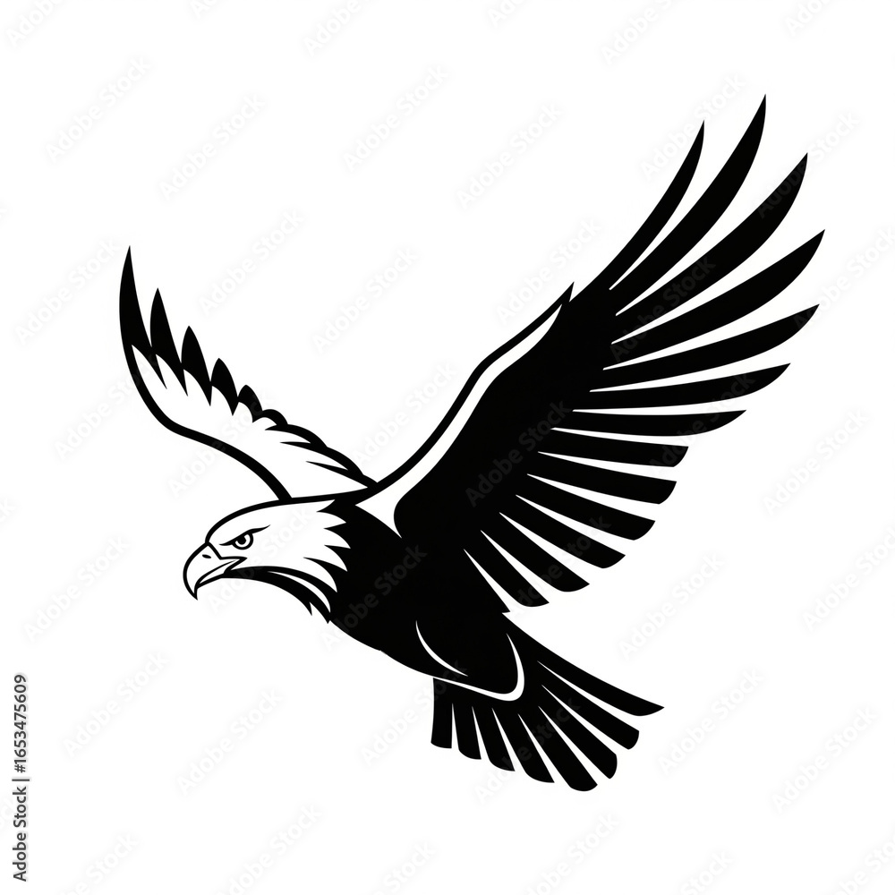 Fototapeta premium Black and White Silhouette Flying Eagle Detailed Bird Illustration Mascot