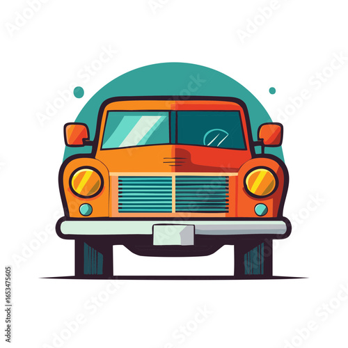 Cartoon orange car front view vehicle isolated, transport vector illustration