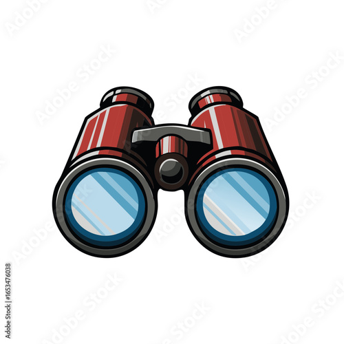 Red binoculars vector illustration for exploration and discovery
