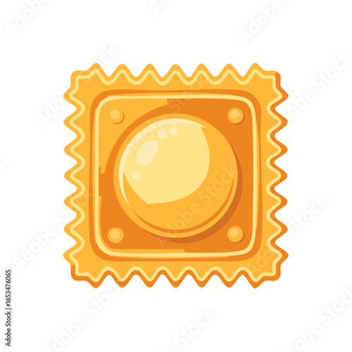 Delicious golden orange square pasta dumpling illustration with wavy edges for culinary concepts