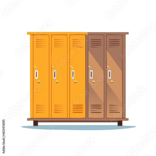 Yellow and brown school or gym lockers in a row cartoon illustration