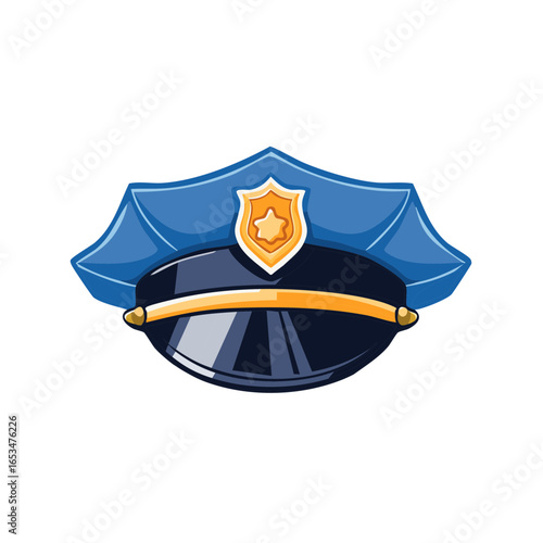Illustrated police hat with badge and gold accents