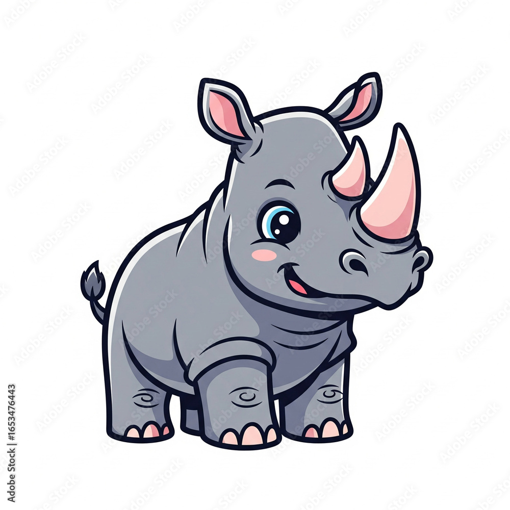 Obraz premium Cheerful Cartoon Style Cute Rhino Animal Character Illustration Graphic Design