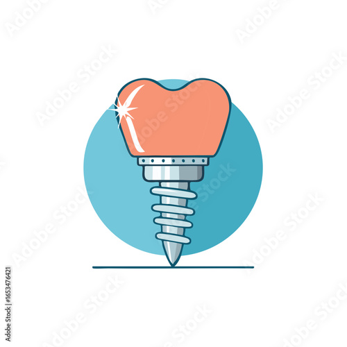 Dental implant with crown for tooth replacement and oral care illustration