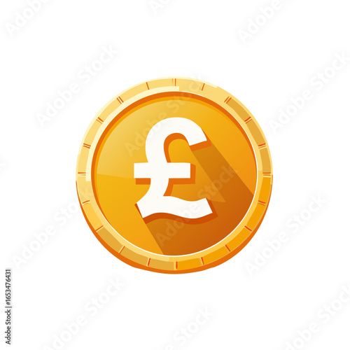 Golden British pound currency coin symbol modern flat design illustration for finance and economy