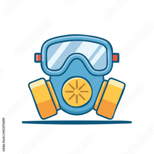 Blue and yellow gas mask with goggles for safety and protection illustration