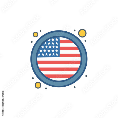 Circular American Flag Emblem with Stars and Stripes Design for Patriotic Themes, Holiday Celebrations and Governmental Subjects