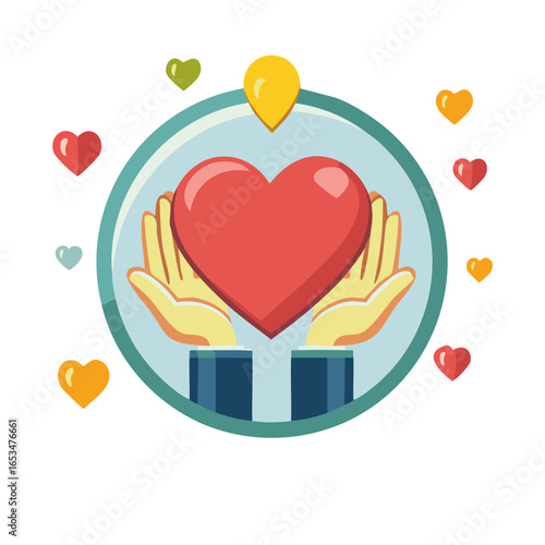 Charity and donation concept with hands holding a heart symbol illustration