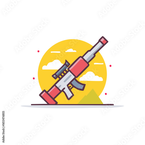 Cartoon Style Rocket Launcher with Desert Background Illustration