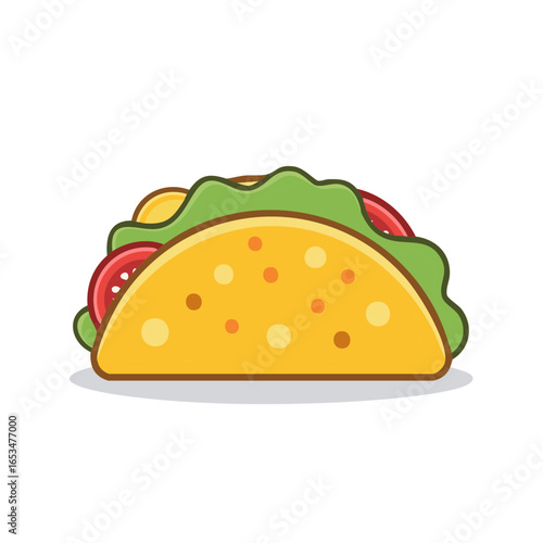 Delicious cartoon taco illustration with fresh lettuce and tomatoes in a crispy yellow shell
